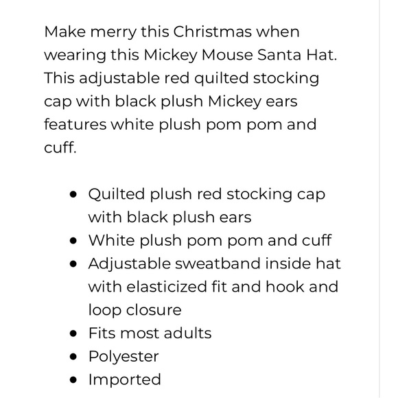 NWT Disney Parks Quilted Mickey Mouse Santa Hat - Picture 2 of 4